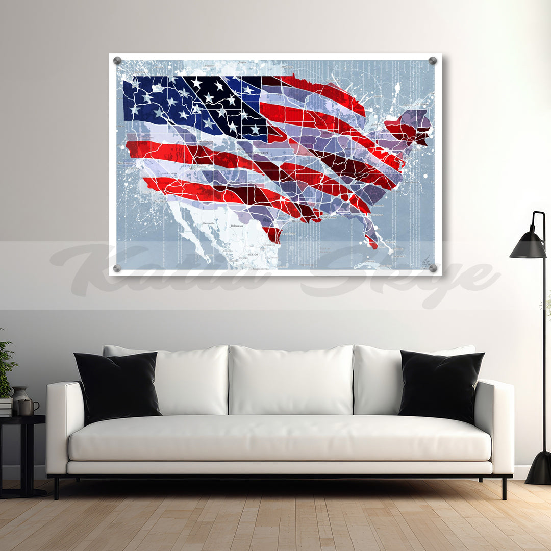 Abstract American Flag Map Wall Art Map Canvas Print Flag Wall Art