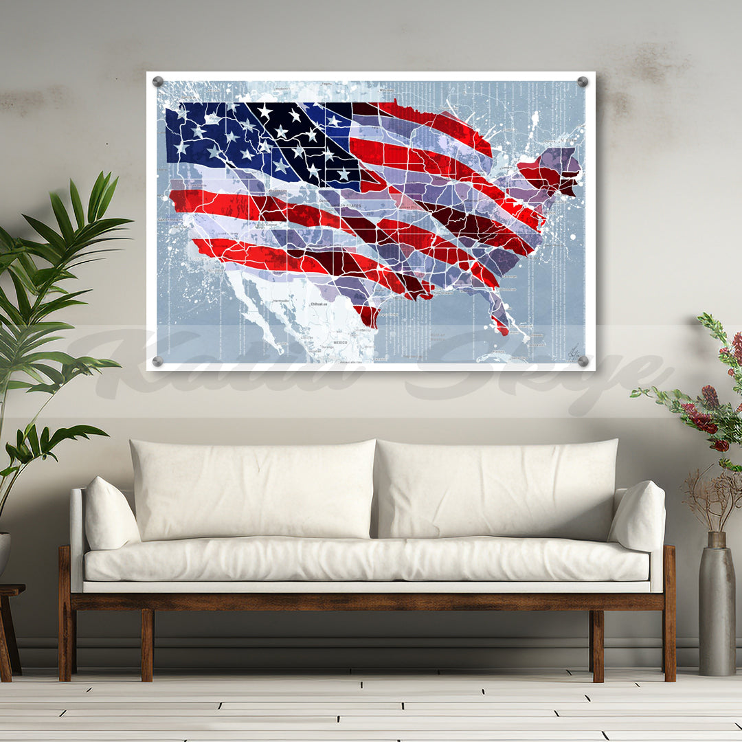 Abstract American Flag Map Wall Art Map Canvas Print Flag Wall Art