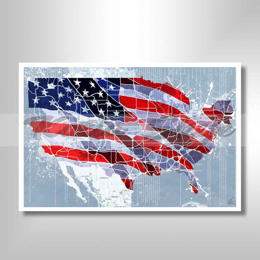 Abstract American Flag Map Wall Art Map Canvas Print Flag Wall Art