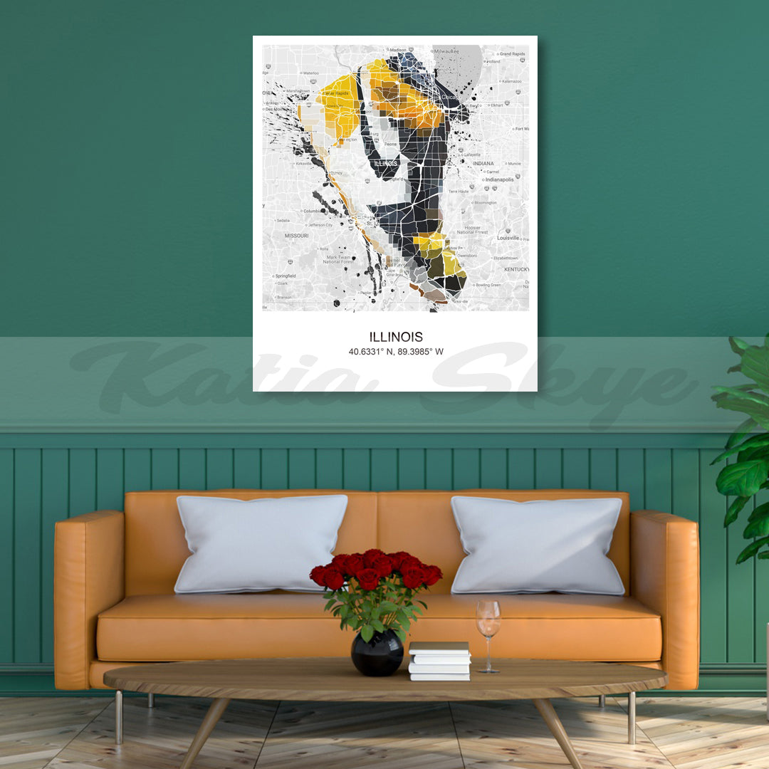 Abstract Map of Chicago Illinois Sneaker Art Basketball Shoes Abstract Canvas Wall Art