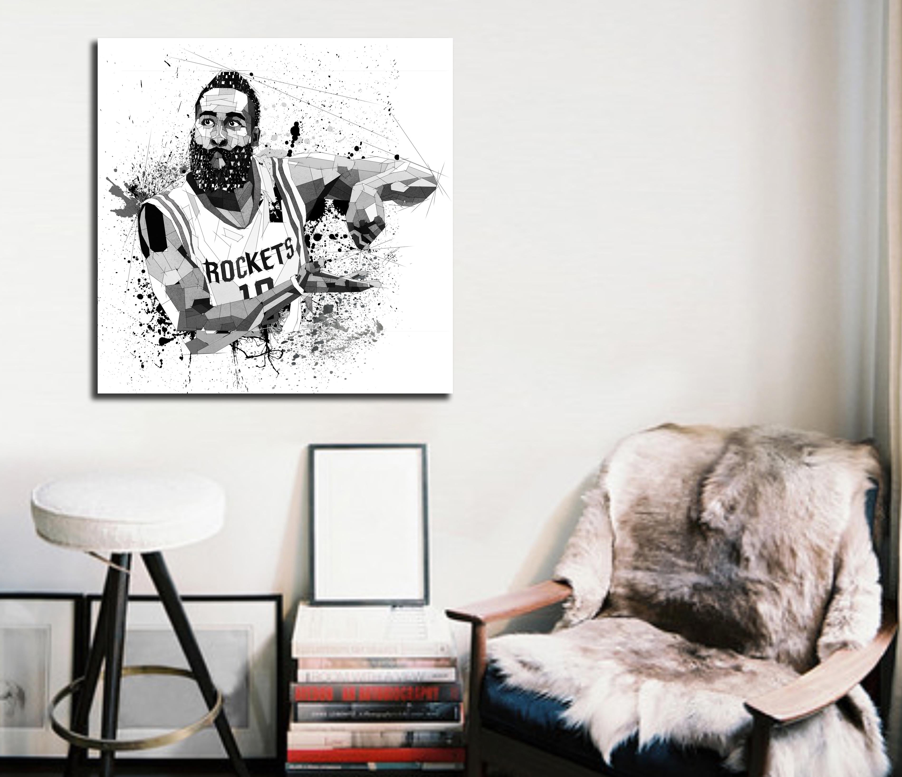 Contemporary Basketball Canvas Wall Art Inspired by James Harden // NBA-JH01 bw