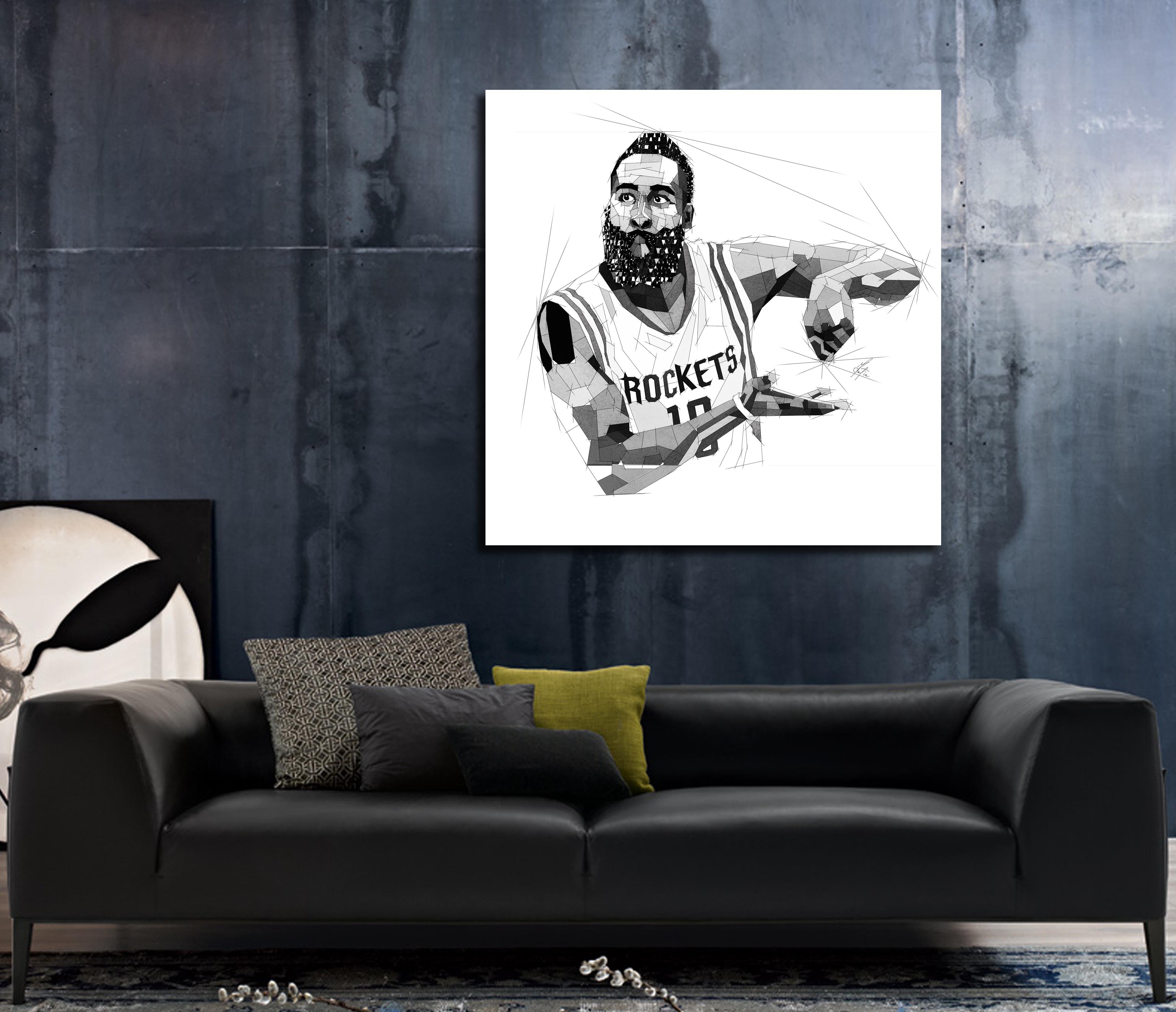 Contemporary Basketball Canvas Wall Art Inspired by James Harden // NBA-JH01 bw