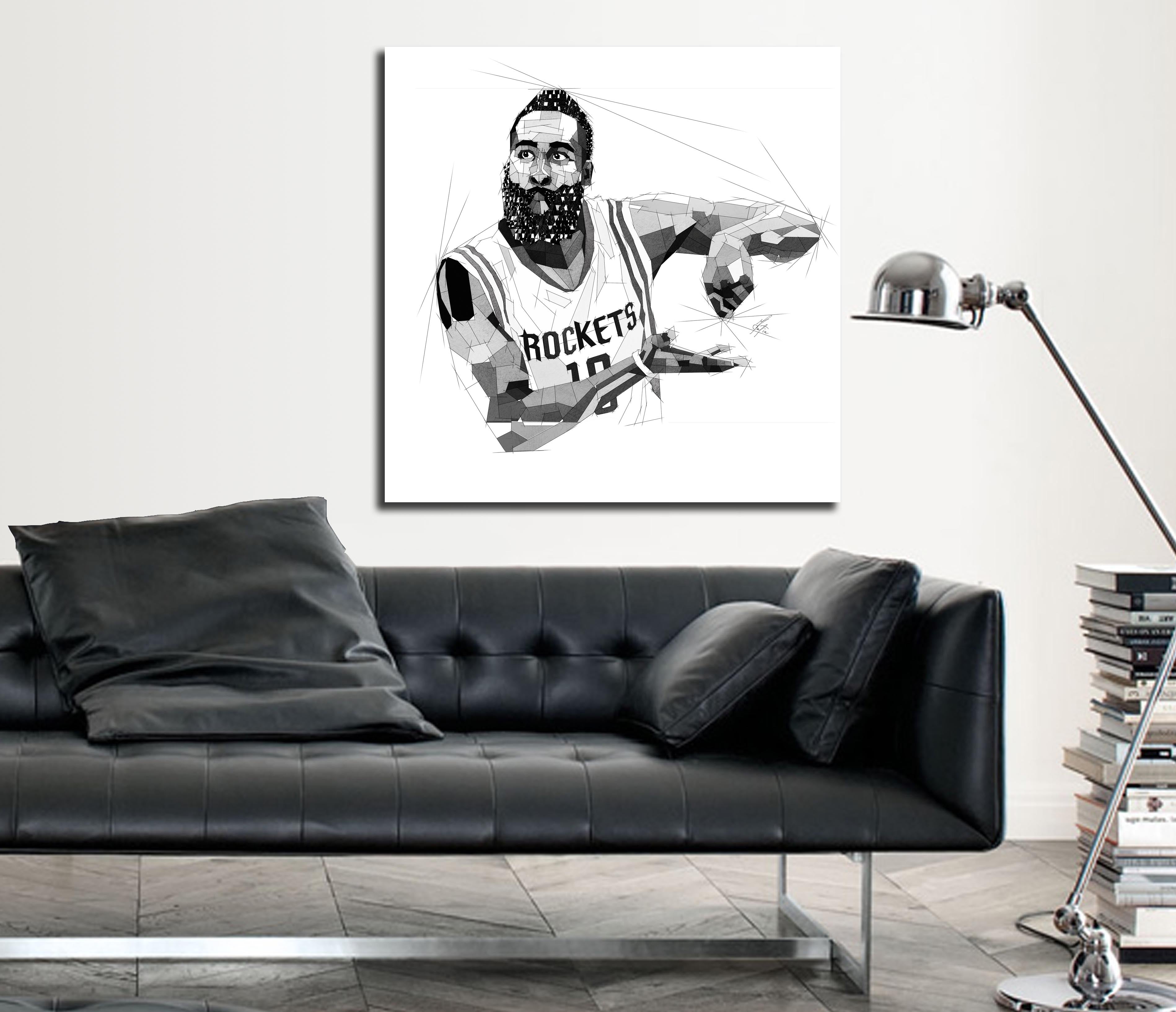 Contemporary Basketball Canvas Wall Art Inspired by James Harden // NBA-JH01 bw