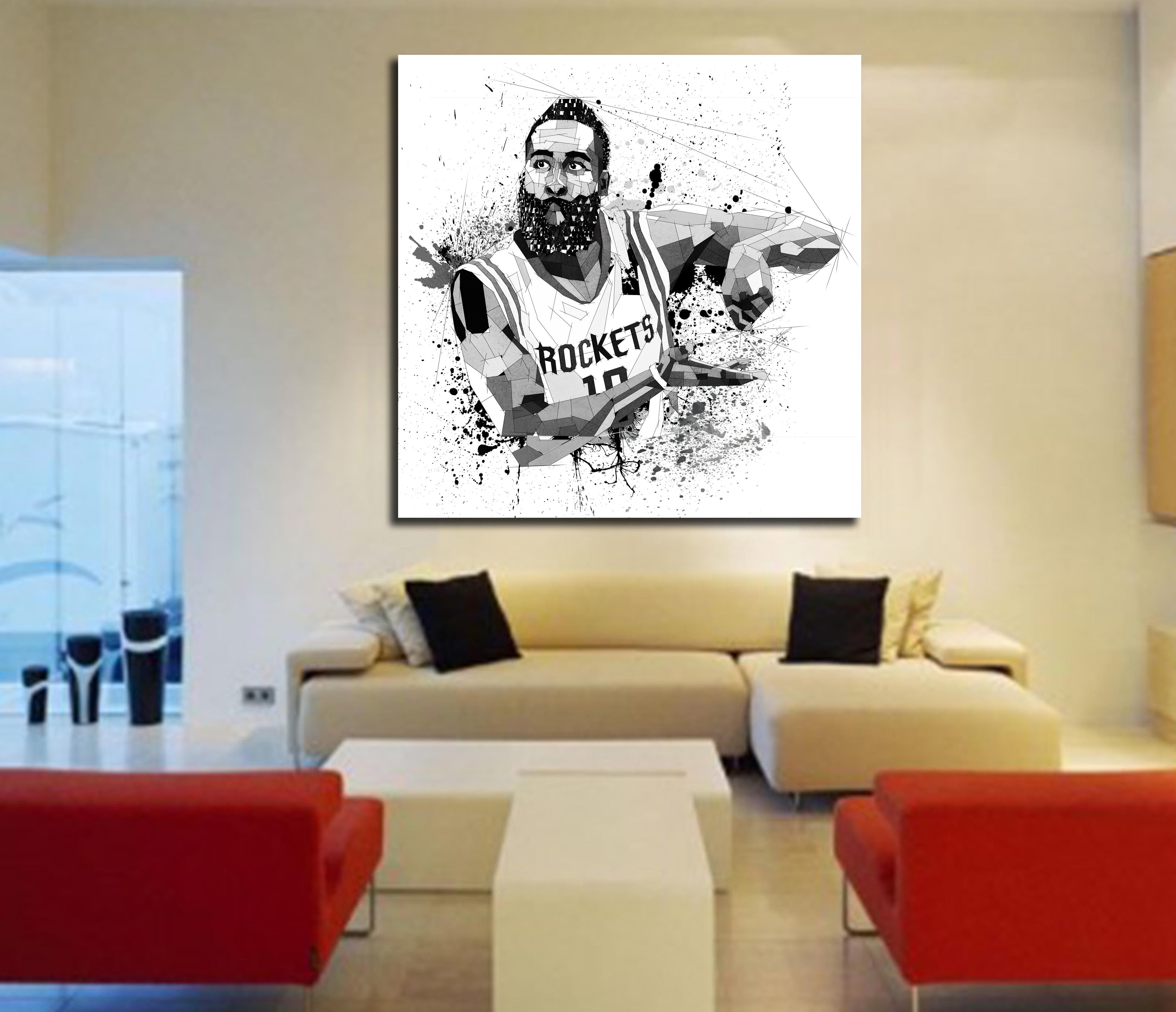 Contemporary Basketball Canvas Wall Art Inspired by James Harden // NBA-JH01 bw