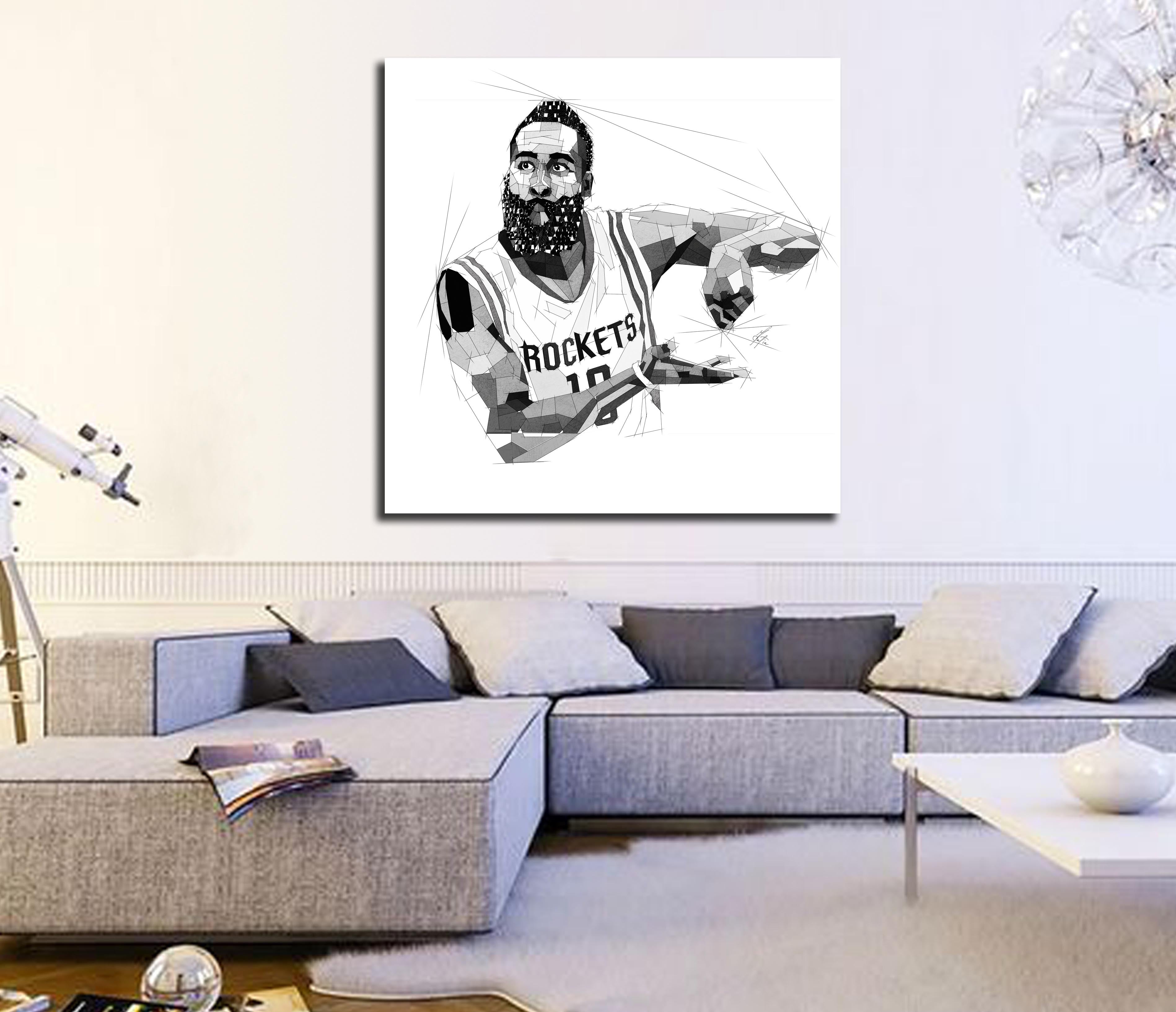 Contemporary Basketball Canvas Wall Art Inspired by James Harden // NBA-JH01 bw