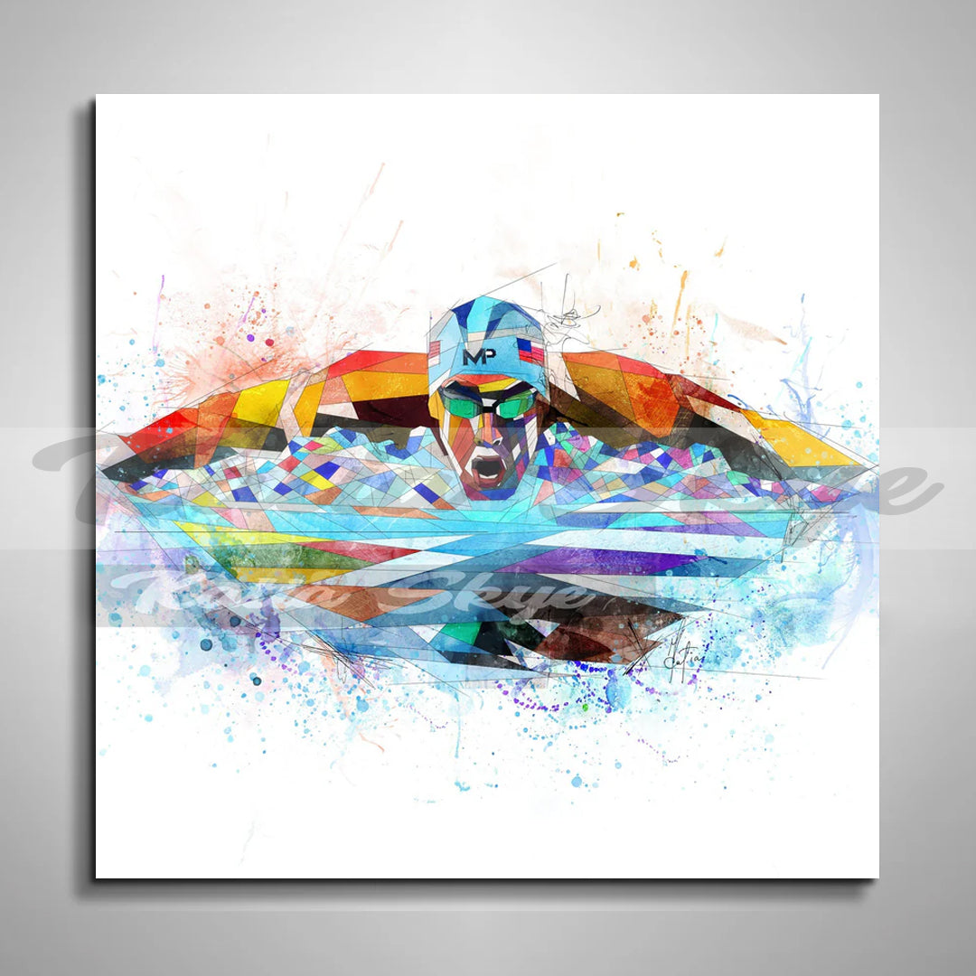 Contemporary Canvas Wall Art Inspired by Michael Phelps Olympics Swimming // SWM-MP01