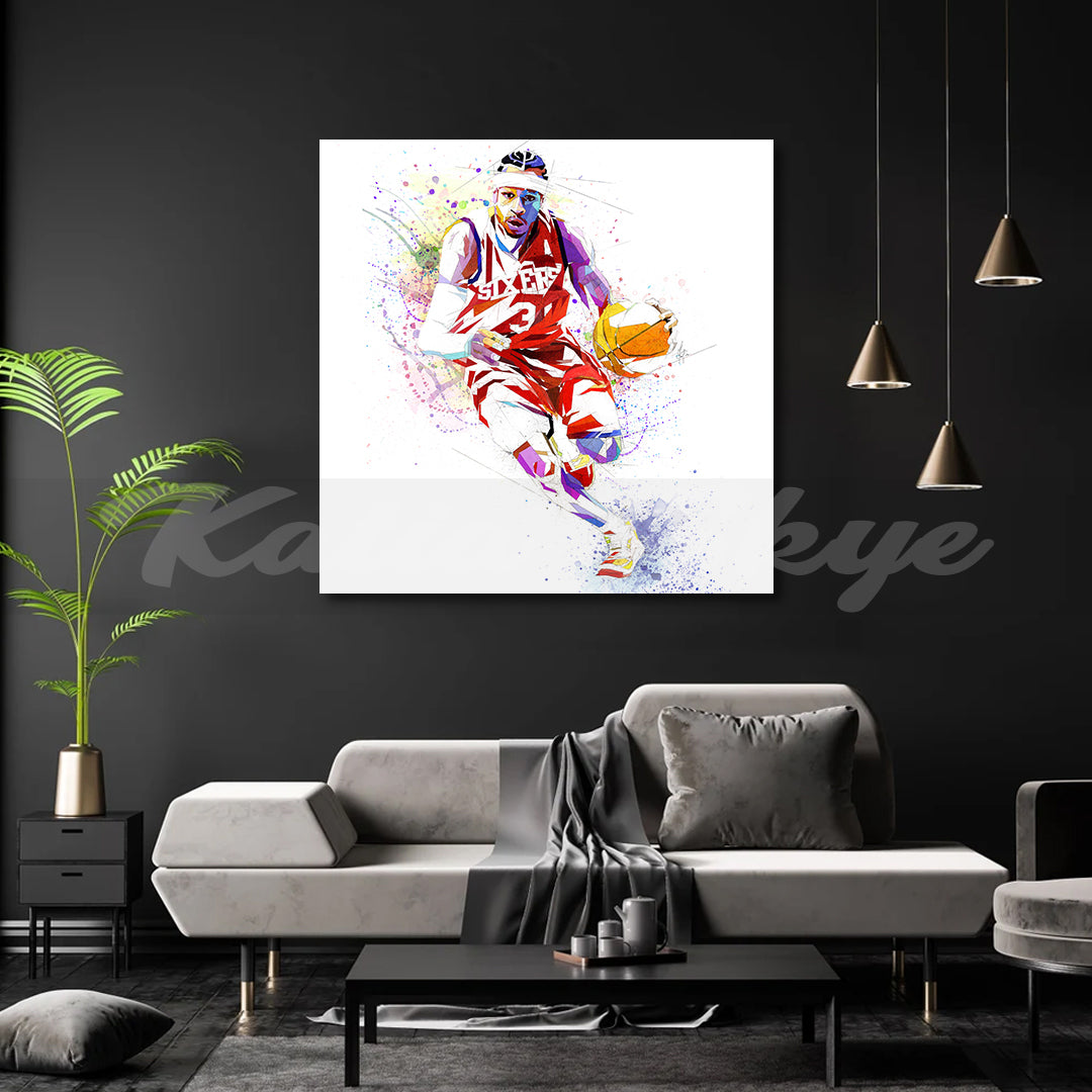 Abstract Basketball Canvas Wall Art Inspired by Allen Iverson // NBA-AI01