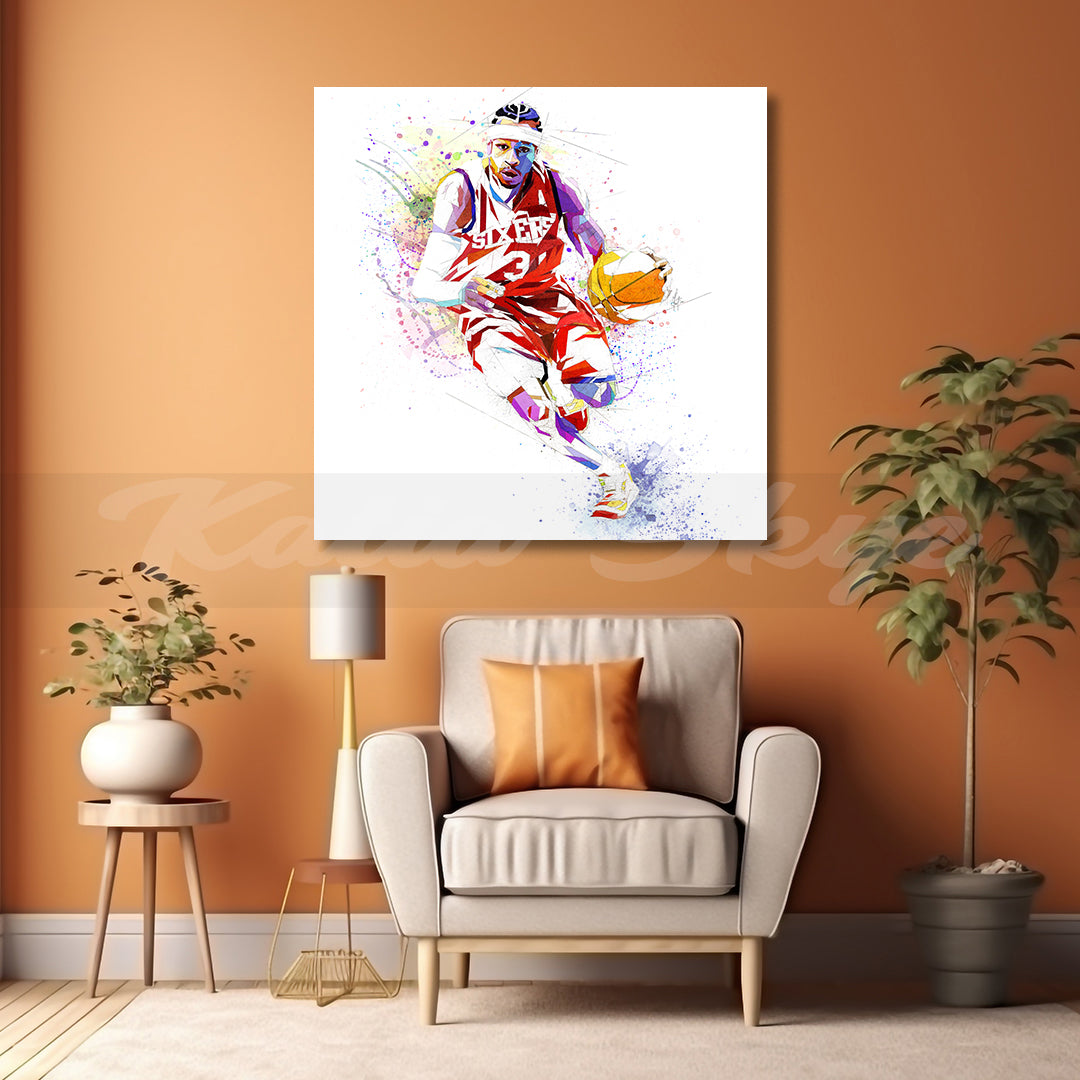 Abstract Basketball Canvas Wall Art Inspired by Allen Iverson // NBA-AI01