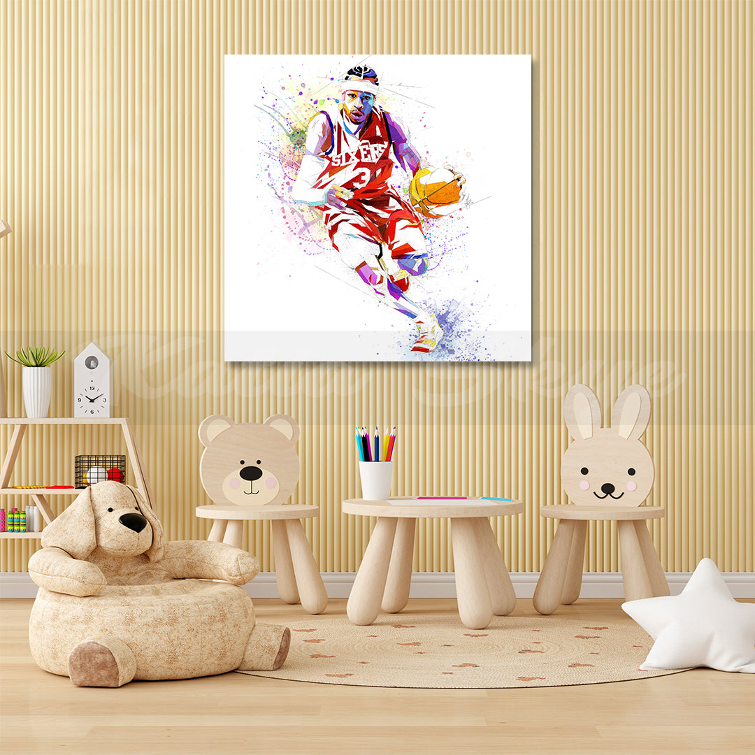 Abstract Basketball Canvas Wall Art Inspired by Allen Iverson // NBA-AI01