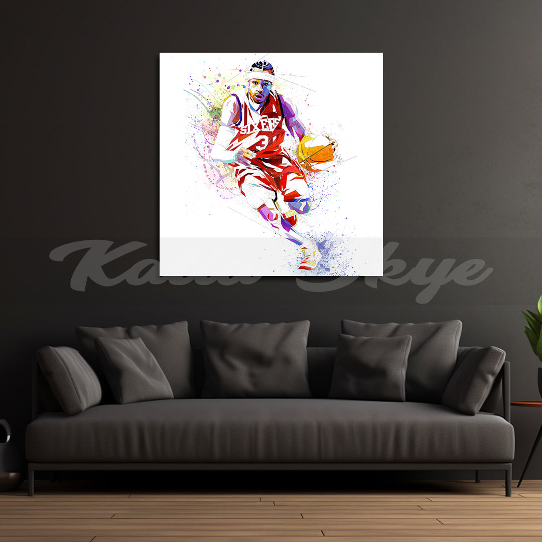 Abstract Basketball Canvas Wall Art Inspired by Allen Iverson // NBA-AI01