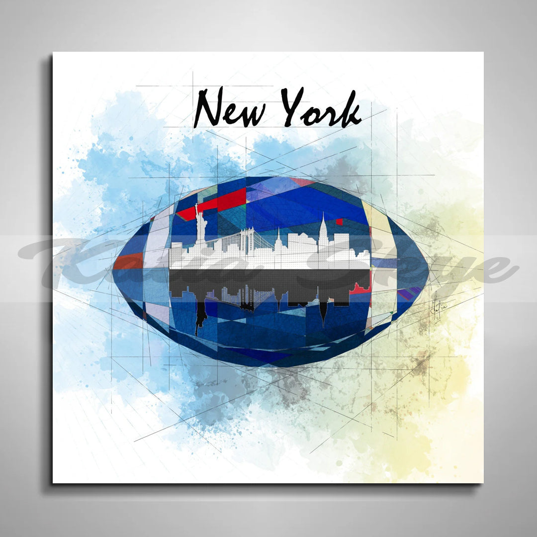 Canvas Print New York Skyline Poster, Giants Football Wall Art, Sports Illustration Art, Boys Teen Room Art, Drawing Variant NFL-FB03