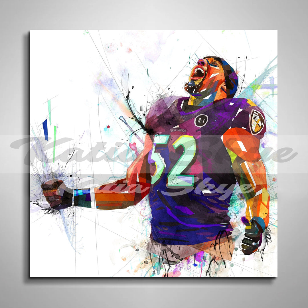 CANVAS PRINT Ray Lewis Football Wall Art, Man Cave Decor, Boys Room Art, Contemporary Drawing // yt NFL-RL01