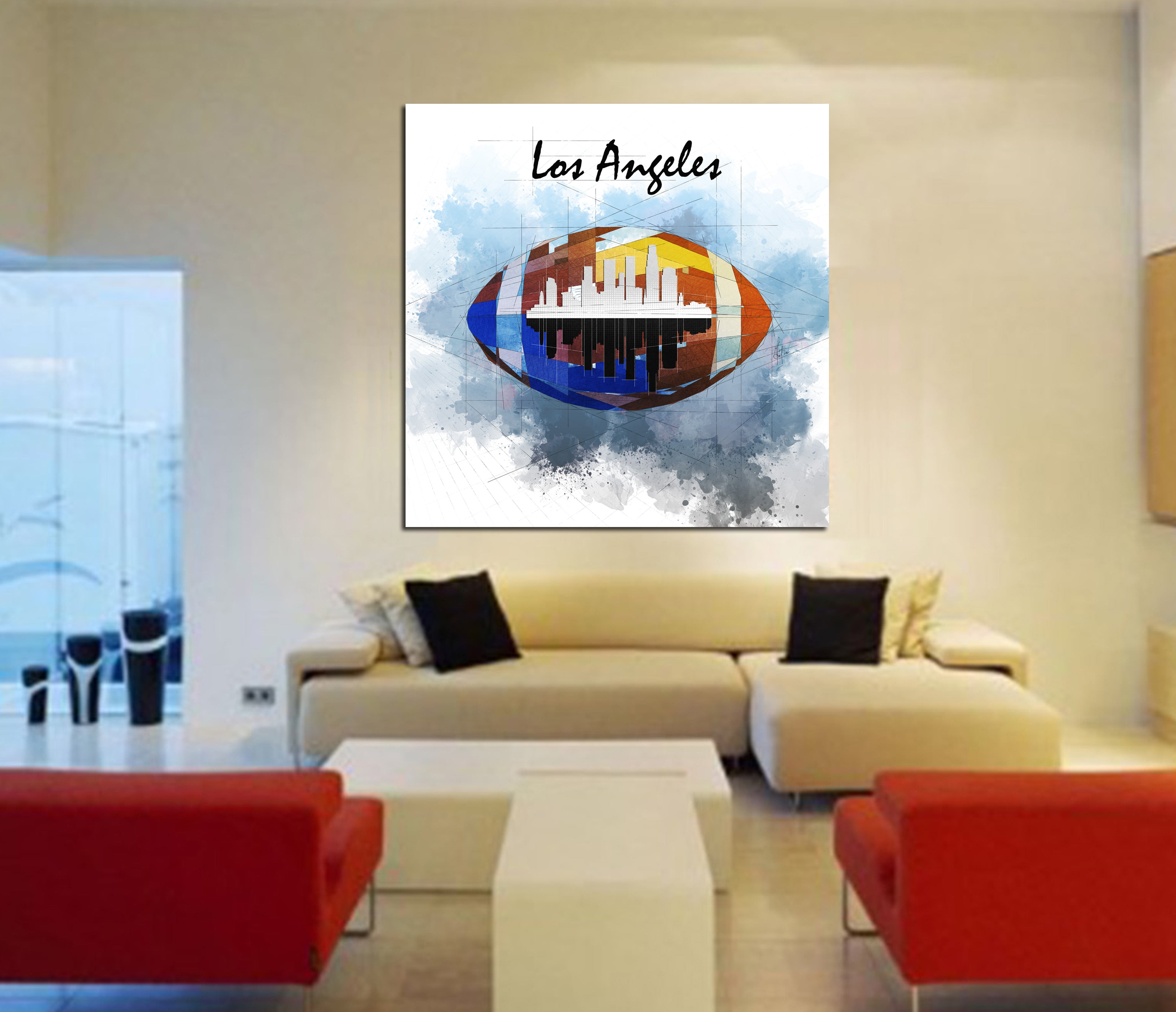 Contemporary CANVAS Football Wall Art Inspired by Los Angeles Rams Football Art // NFL-FB02