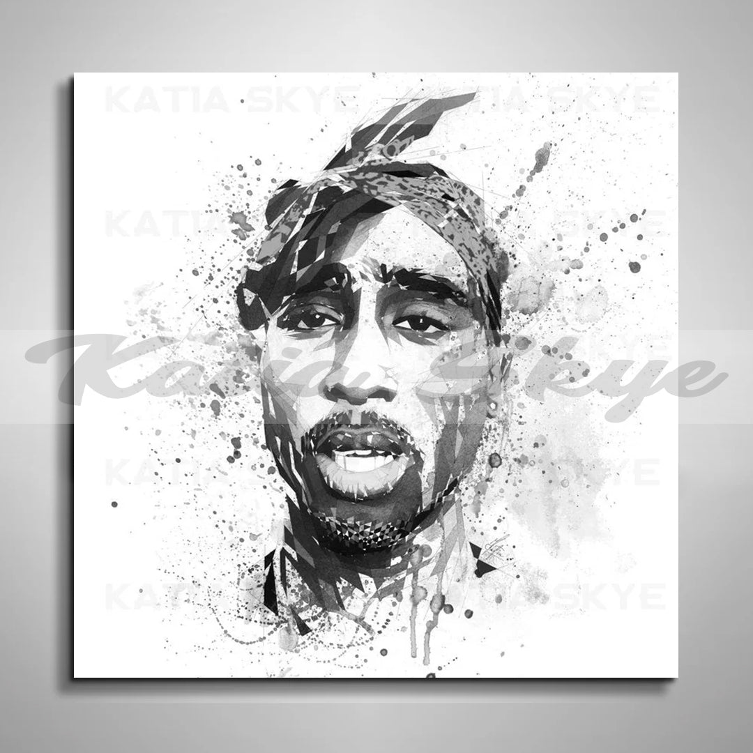 Tupac Shakur Black and White Painting 9x12