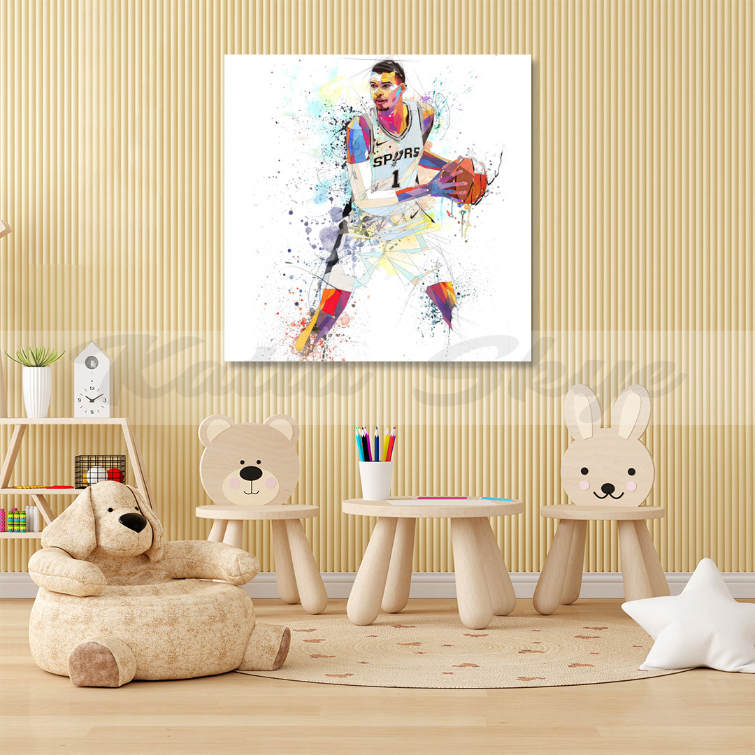 Victor Wembanyama Spurs Abstract Canvas Wall Art Basketball Sports Canvas Print