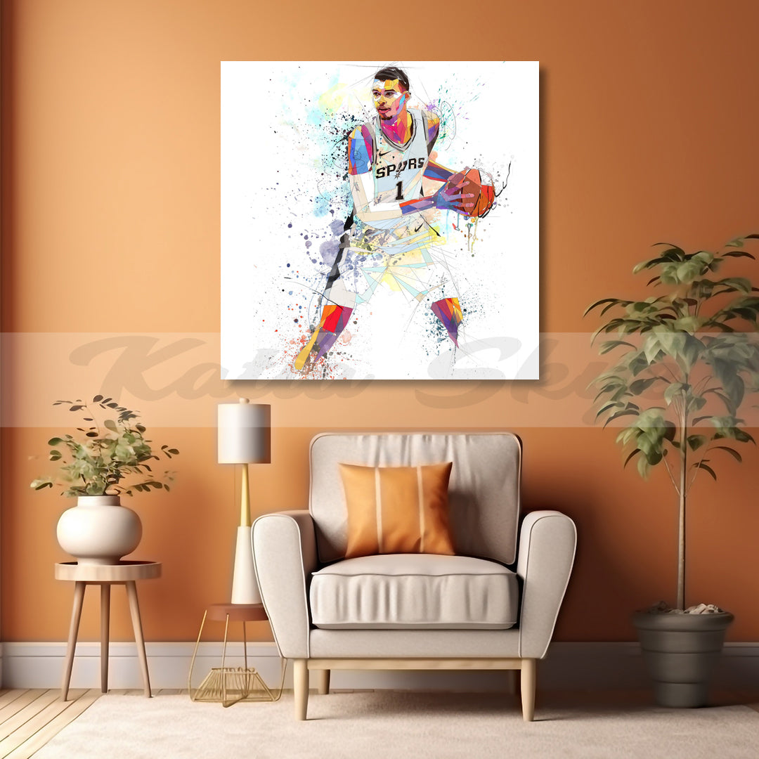 Victor Wembanyama Spurs Abstract Canvas Wall Art Basketball Sports Canvas Print