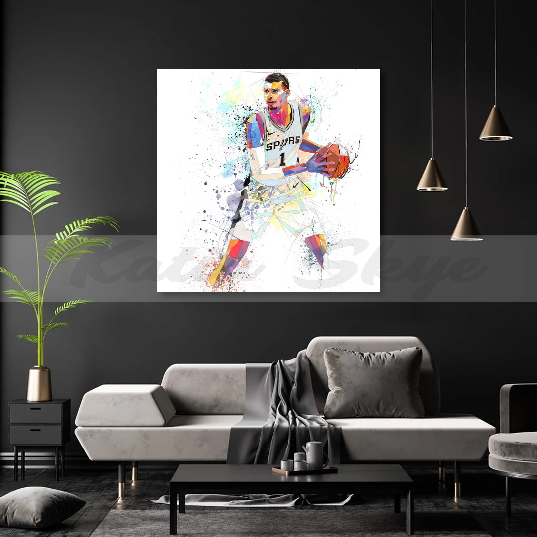 Victor Wembanyama Spurs Abstract Canvas Wall Art Basketball Sports Canvas Print