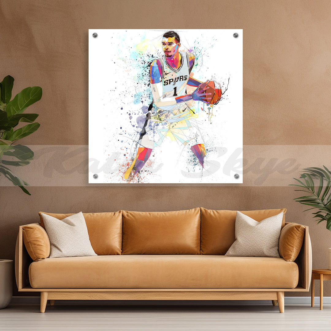 Victor Wembanyama Spurs Abstract Canvas Wall Art Basketball Sports Canvas Print