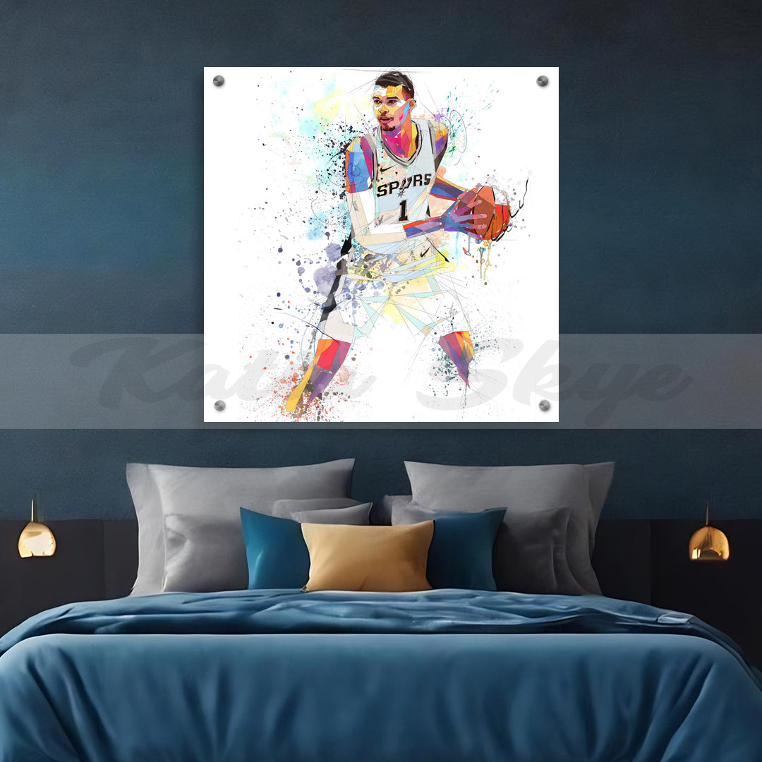 Victor Wembanyama Spurs Abstract Canvas Wall Art Basketball Sports Canvas Print